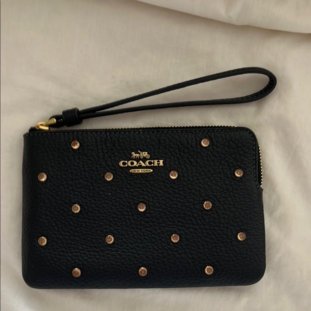 Coach Black and Gold Studded Wristlet Clutch